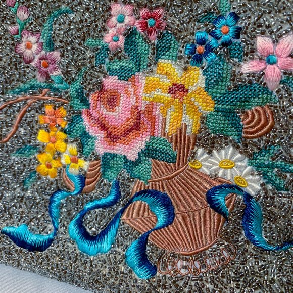 🤩 Vintage 50’s Embroidered French Glass & Steel Cut Beaded Handbag - Picture 5 of 10
